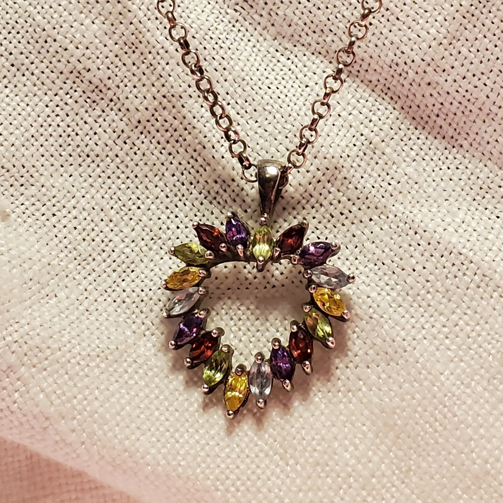 Vintage Marquee Gemstone Heart 925 With 925 Italy Chain